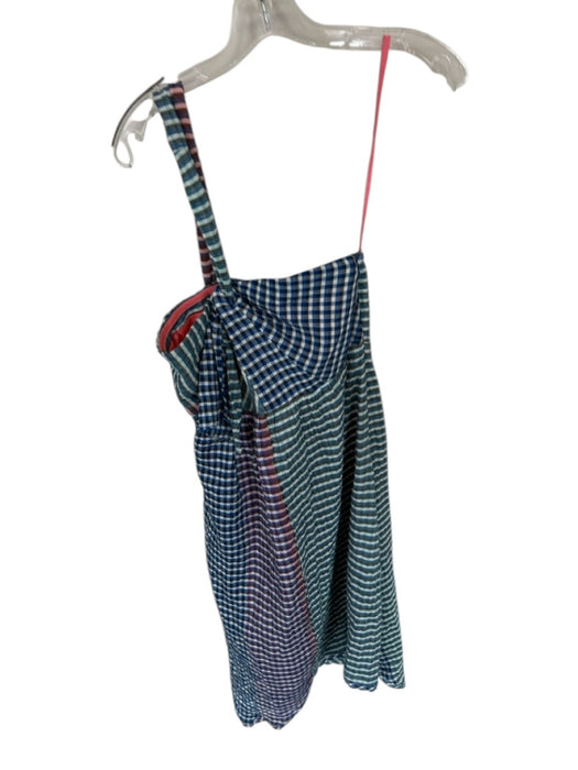 Maeve Size 2 Navy & Peach Cotton One Shoulder Checkered Side Zip boning Dress Navy & Peach / 2