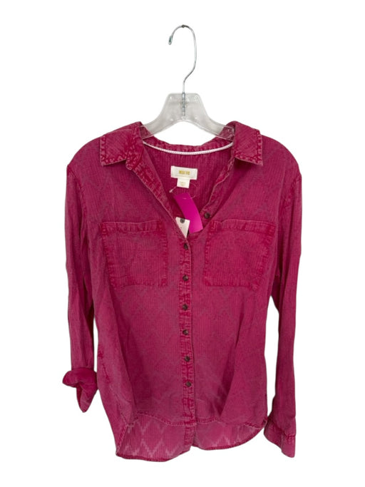 Maeve Size S Magenta Cotton Long Sleeve Textured Button Down Top Magenta / S