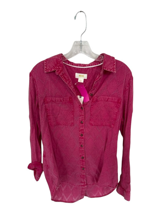 Maeve Size S Magenta Cotton Long Sleeve Textured Button Down Top Magenta / S