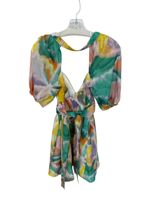 By Anthropologie Size S Multi Viscose Blend Short Balloon Sleeve Back Tie Dress Multi / S