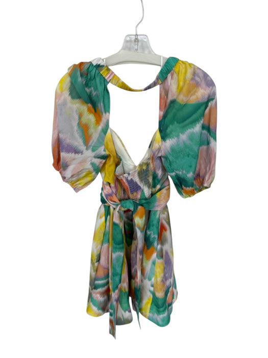 By Anthropologie Size S Multi Viscose Blend Short Balloon Sleeve Back Tie Dress Multi / S