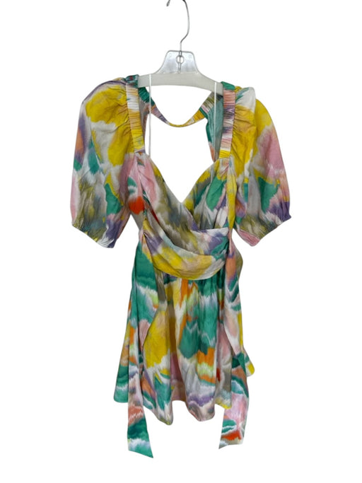 By Anthropologie Size S Multi Viscose Blend Short Balloon Sleeve Back Tie Dress Multi / S