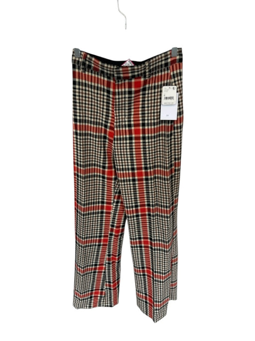 Free People Size 6 Orange & Black Polyester Blend High Waist Plaid Pants Orange & Black / 6
