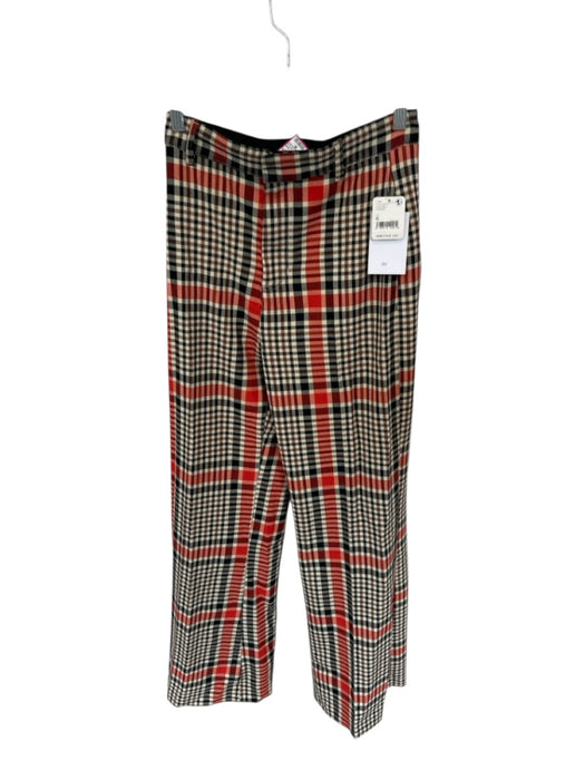 Free People Size 6 Orange & Black Polyester Blend High Waist Plaid Pants Orange & Black / 6