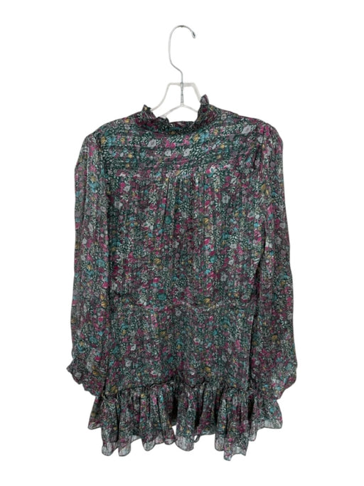 Buddy Love Size M Green & Purple Polyester Long Balloon Sleeve Botanical Dress Green & Purple / M