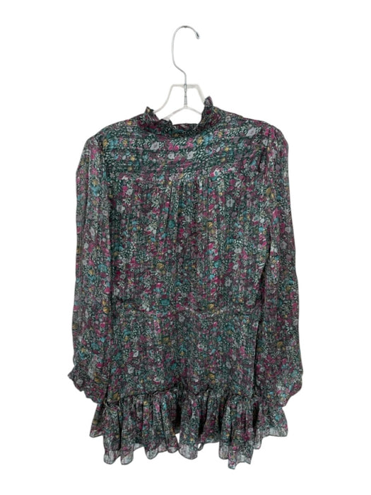 Buddy Love Size M Green & Purple Polyester Long Balloon Sleeve Botanical Dress Green & Purple / M