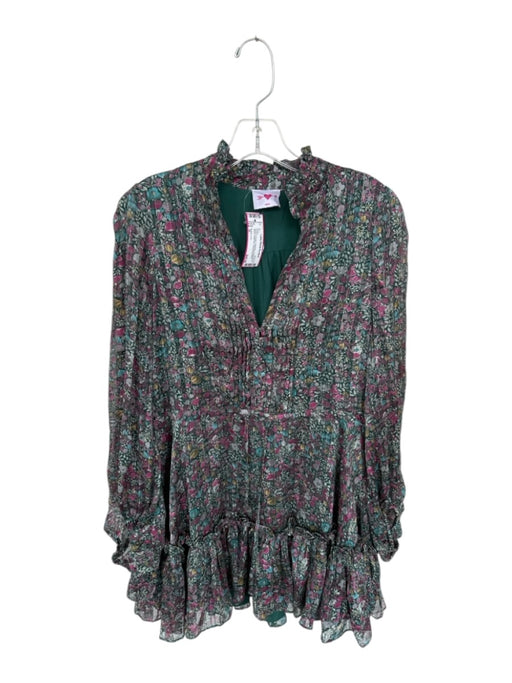 Buddy Love Size M Green & Purple Polyester Long Balloon Sleeve Botanical Dress Green & Purple / M