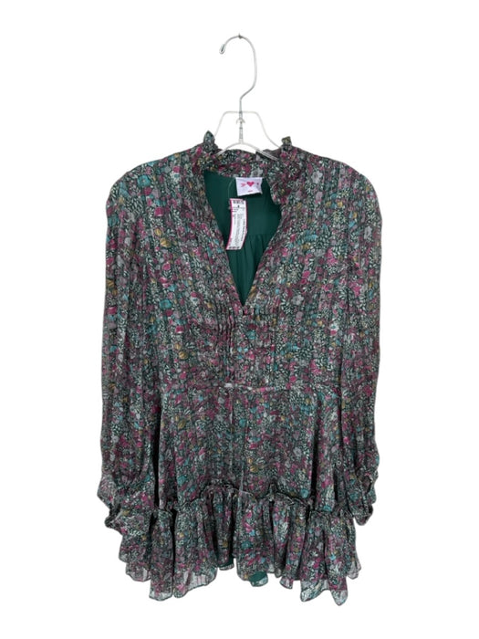 Buddy Love Size M Green & Purple Polyester Long Balloon Sleeve Botanical Dress Green & Purple / M