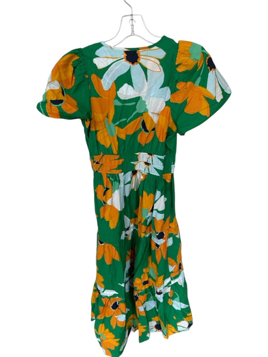 Maeve Size XS Green & Orange Cotton Short Sleeve Flowers Elastic Waist Dress Green & Orange / XS