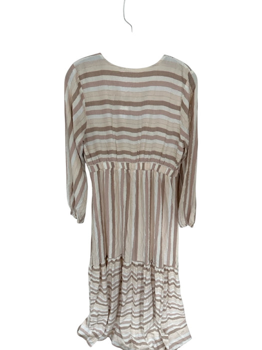 Amadi Size S Taupe & White Rayon Blend Long Sleeve Striped Metallic Thread Dress Taupe & White / S