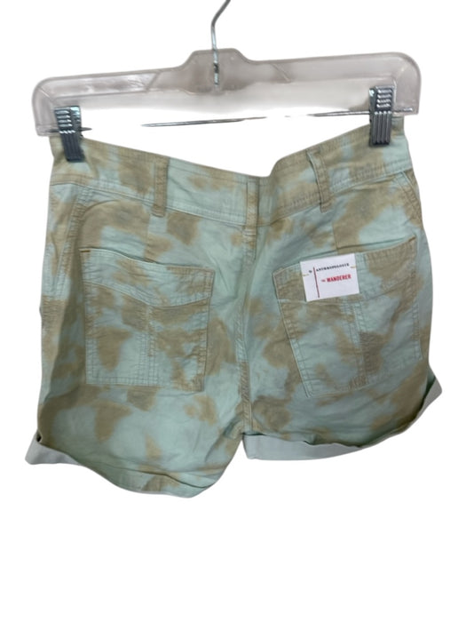 By Anthropologie Size 27 Mint & Brown Cotton Blend High Waist Tie Dye Shorts Mint & Brown / 27
