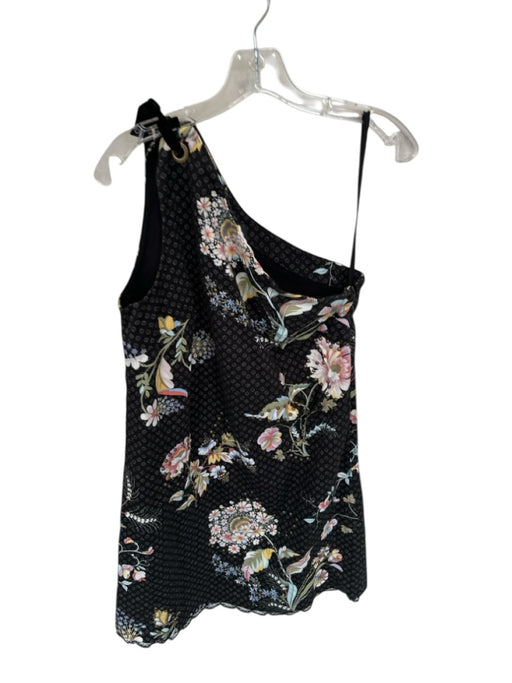 Maeve Size 4 Black & Multi Cotton Blend One Shoulder Flowers Studded Dress Black & Multi / 4
