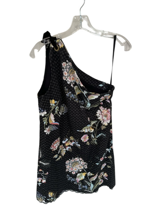 Maeve Size 4 Black & Multi Cotton Blend One Shoulder Flowers Studded Dress Black & Multi / 4