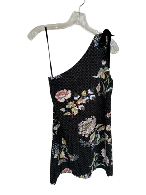 Maeve Size 4 Black & Multi Cotton Blend One Shoulder Flowers Studded Dress Black & Multi / 4