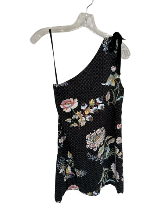 Maeve Size 4 Black & Multi Cotton Blend One Shoulder Flowers Studded Dress Black & Multi / 4