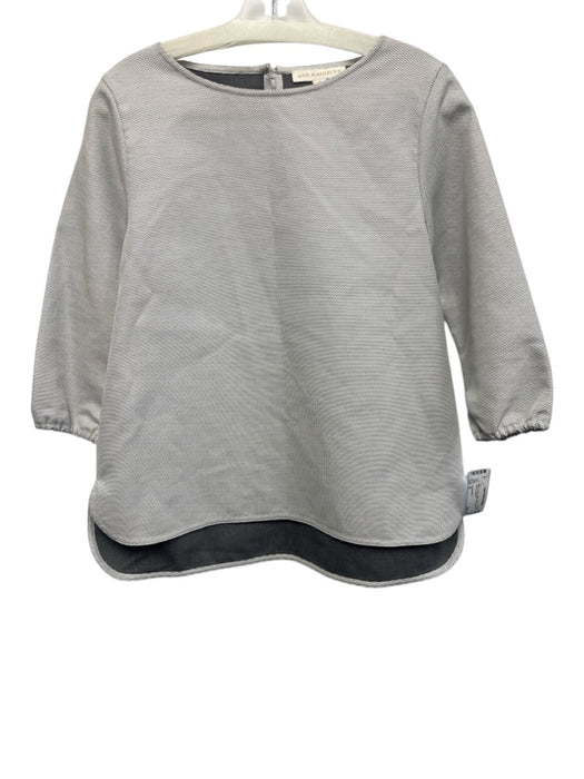 Ann Mashburn Size M White & Gray Cotton curved hem 3/4 Sleeve Top White & Gray / M