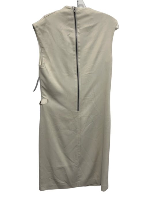 Helmut Lang Size 8 Cream Wool Blend Asymmetric Side Belt Knee length Dress Cream / 8