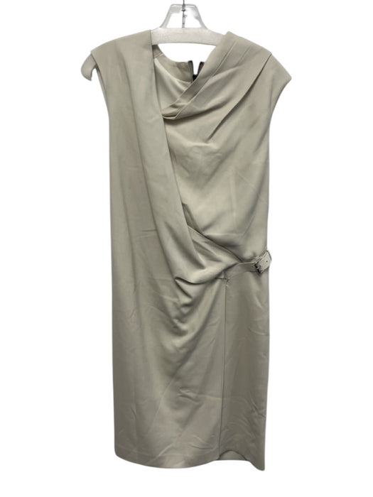 Helmut Lang Size 8 Cream Wool Blend Asymmetric Side Belt Knee length Dress Cream / 8