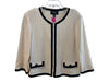 St John Caviar Size 12 White & Black Knit Round Neck Front Zip Trim Jacket White & Black / 12