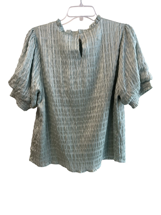 Greylin Size Large Green Polyester Blend Short Puff Sleeve Metallic Thread Top Green / Large