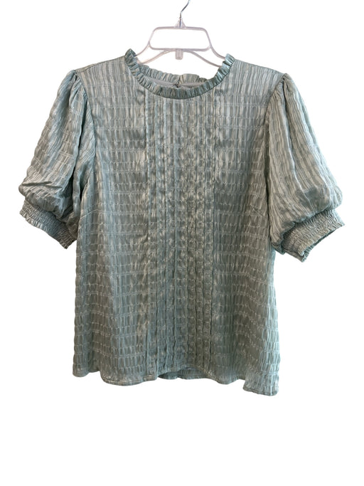 Greylin Size Large Green Polyester Blend Short Puff Sleeve Metallic Thread Top Green / Large