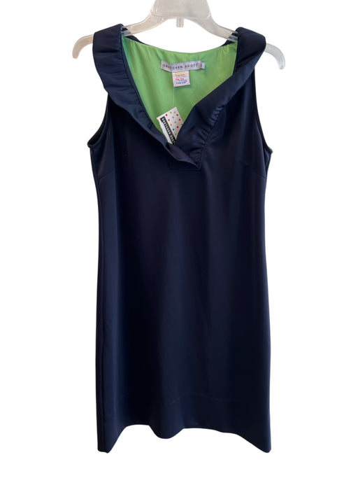 Gretchen Scott Size Medium Navy Polyester Sleeveless Ruffle V Neck A Line Dress Navy / Medium