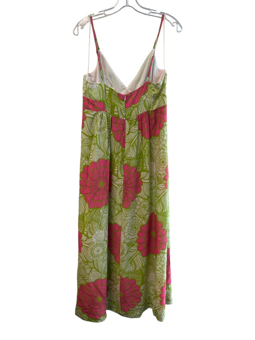 Trina Turk Size 10 Green & Pink Silk Floral V Neck Back Zip Dress Green & Pink / 10