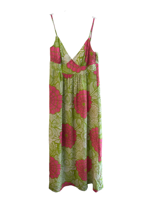 Trina Turk Size 10 Green & Pink Silk Floral V Neck Back Zip Dress Green & Pink / 10