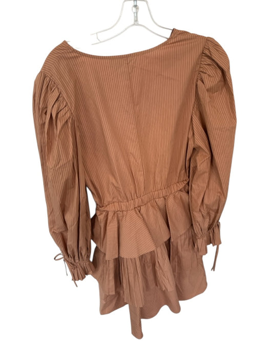 En Saison Size L Tan & brown Cotton Long Balloon Sleeve Striped Dress Tan & brown / L