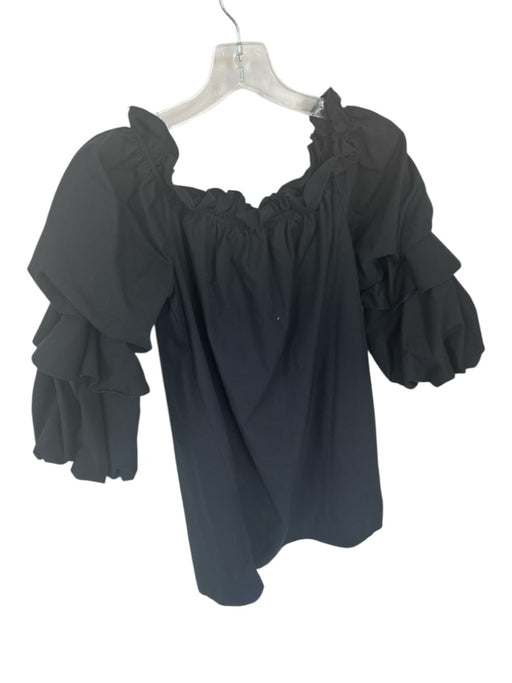 DO+BE Size S Black Cotton Off Shoulder Long Balloon Sleeve Ruffles Dress Black / S