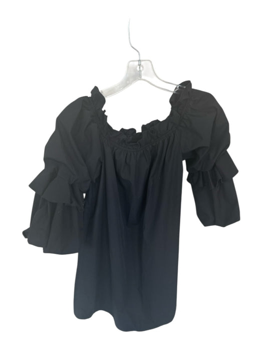 DO+BE Size S Black Cotton Off Shoulder Long Balloon Sleeve Ruffles Dress Black / S