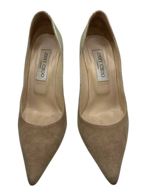 Jimmy Choo Shoe Size 36 Tan & Gold Suede Metallic Stiletto Pointed Toe Pumps Tan & Gold / 36