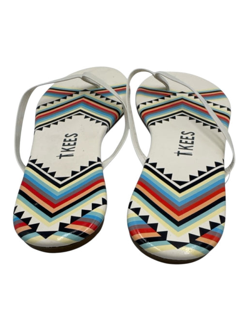 Tkees Shoe Size 8 White & Multi Patent Leather Flip Flop Thong Strap Sandals White & Multi / 8