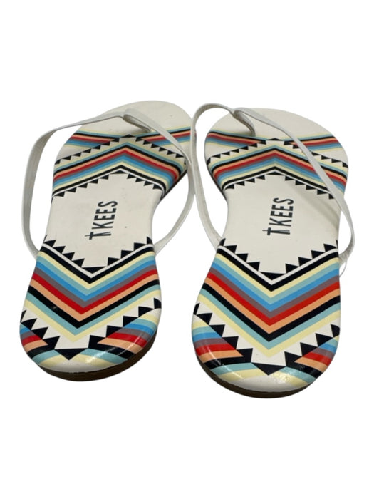 Tkees Shoe Size 8 White & Multi Patent Leather Flip Flop Thong Strap Sandals White & Multi / 8