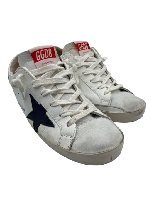 Golden Goose Shoe Size 38 White & Navy Leather Lace Up Sneaker Low Top Sneakers White & Navy / 38