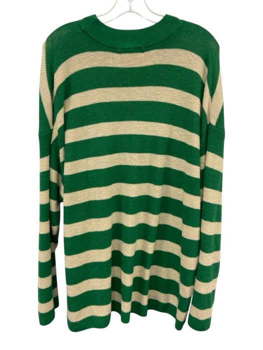 Free-est Size M Green & Beige Cotton & Acrylic Long Sleeve Stripe Knit Short Set Green & Beige / M