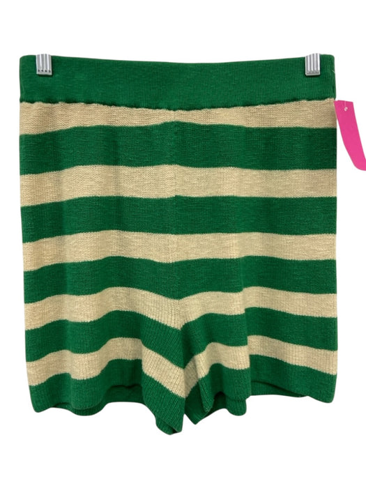 Free-est Size M Green & Beige Cotton & Acrylic Long Sleeve Stripe Knit Short Set Green & Beige / M