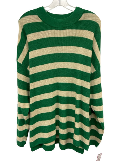 Free-est Size M Green & Beige Cotton & Acrylic Long Sleeve Stripe Knit Short Set Green & Beige / M