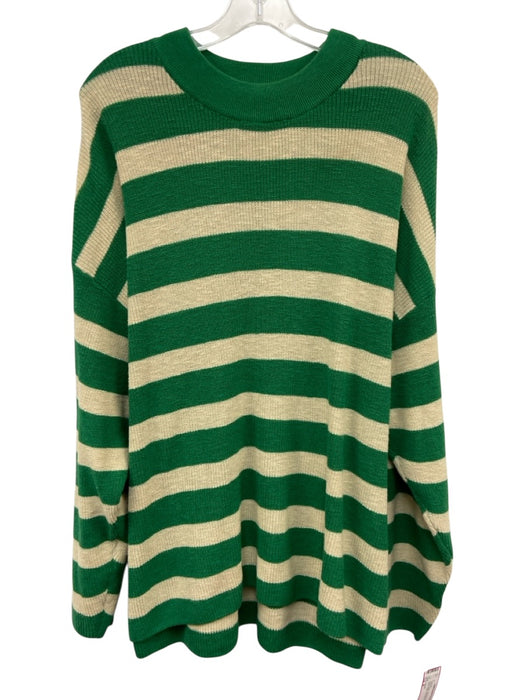 Free-est Size M Green & Beige Cotton & Acrylic Long Sleeve Stripe Knit Short Set Green & Beige / M