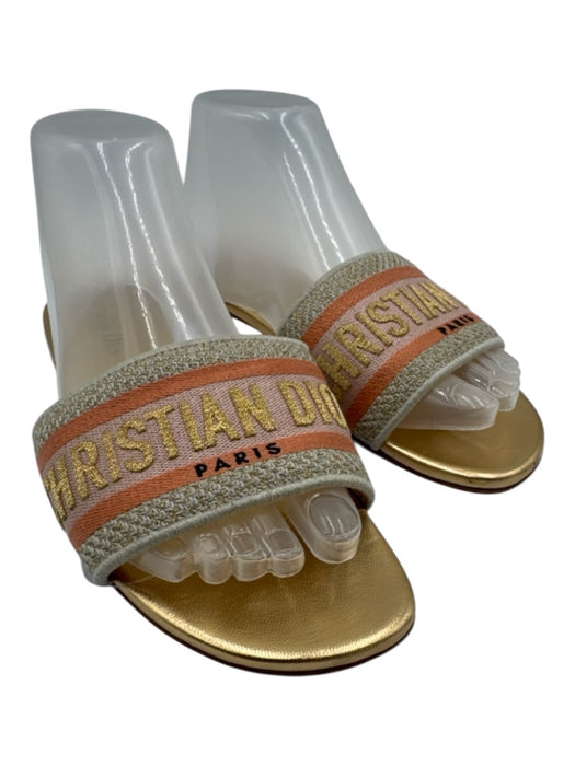 Dior Shoe Size 39 Beige & Black Leather Woven Open Toe Logo Flat Sandals Beige & Black / 39