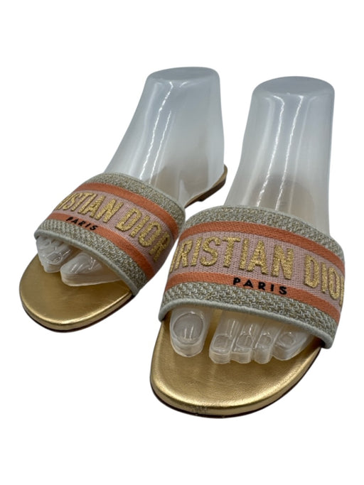 Dior Shoe Size 39 Beige & Black Leather Woven Open Toe Logo Flat Sandals Beige & Black / 39