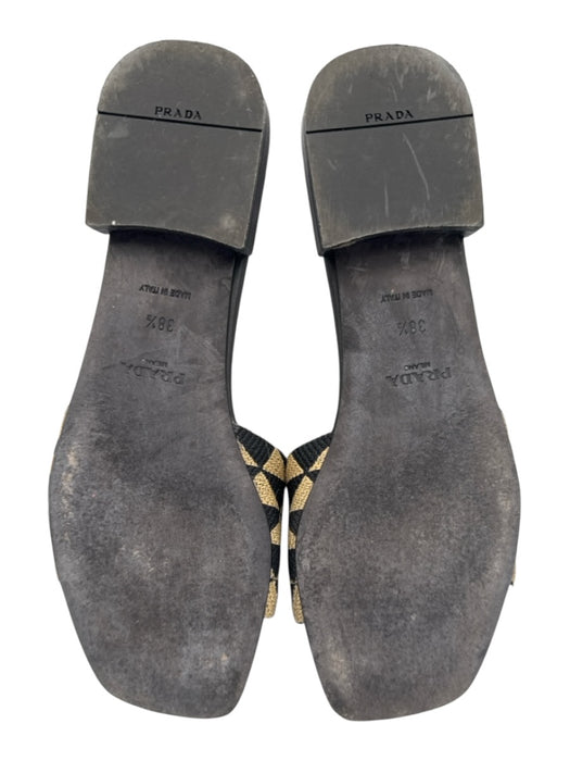 Prada Shoe Size 38.5 Black & Beige Leather Jacquard Slide Heel Box Inc. Sandals Black & Beige / 38.5