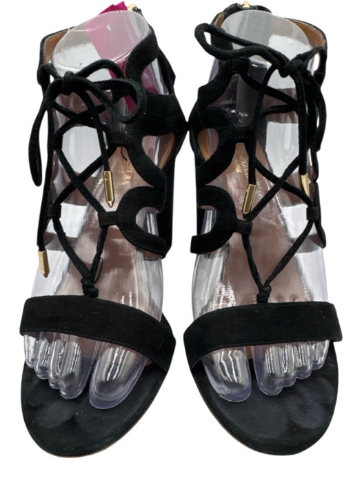 Aquazzura Shoe Size 38 Black Leather Block Heel Strappy Open Toe Pumps Black / 38