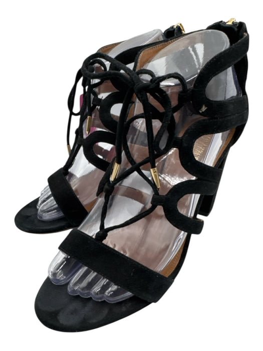 Aquazzura Shoe Size 38 Black Leather Block Heel Strappy Open Toe Pumps Black / 38