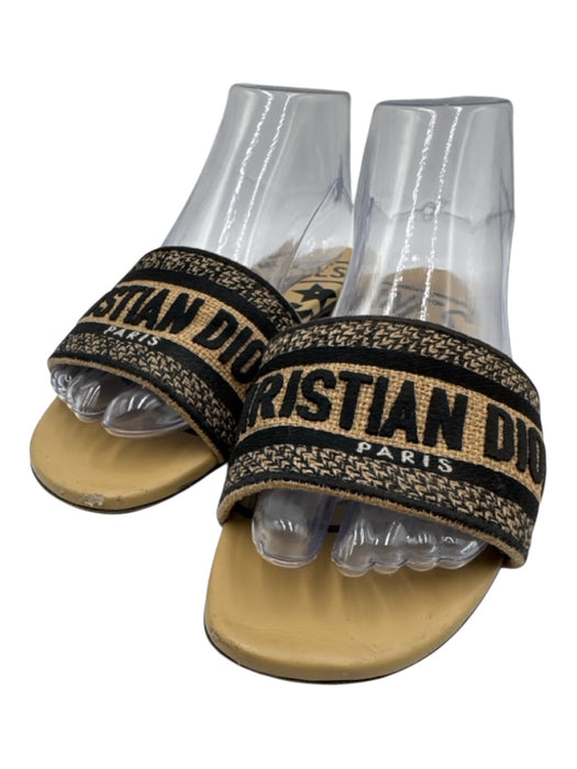 Dior Shoe Size 39 Gold & Multi Leather Woven Open Toe Logo Flat Sandals Gold & Multi / 39