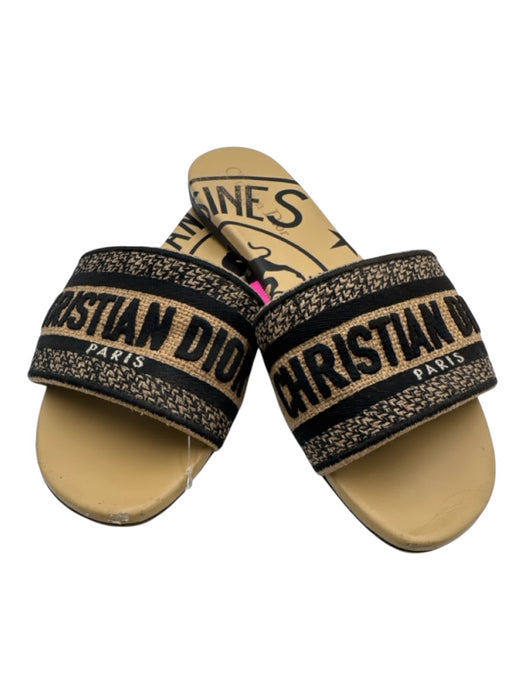 Dior Shoe Size 39 Gold & Multi Leather Woven Open Toe Logo Flat Sandals Gold & Multi / 39