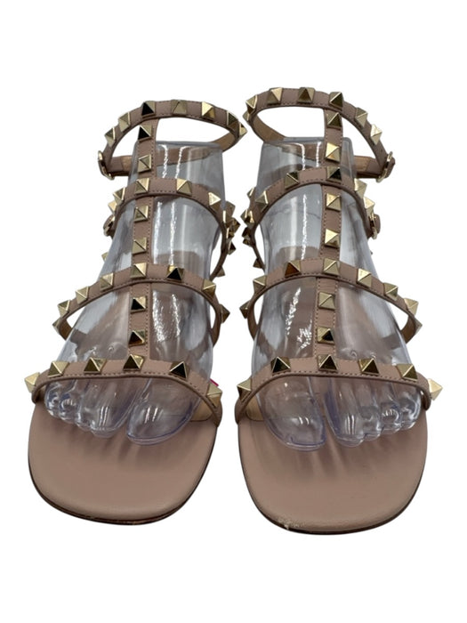 Valentino Shoe Size 38.5 Beige Pink Leather Gladiator Studs Open Toe Sandals Beige Pink / 38.5