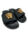 Versace Shoe Size 38.5 Black & Gold Rubber Peep Toe Medusa Greek Key Sandals Black & Gold / 38.5