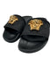 Versace Shoe Size 38.5 Black & Gold Rubber Peep Toe Medusa Greek Key Sandals Black & Gold / 38.5