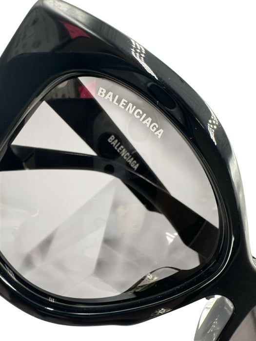 Balenciaga Black Acetate Cat Eye Squarish Sunglasses Black